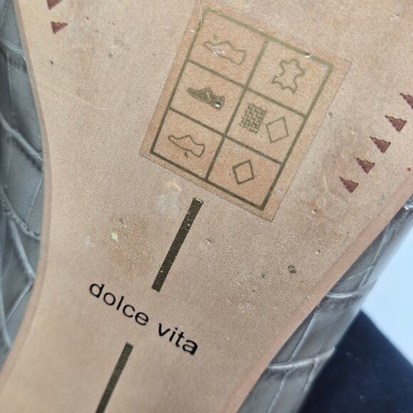 Dolce Vita Gram Mule Slides Gray Horsebit 8.5 Croc Embossed Leather Flats - Picture 9 of 10